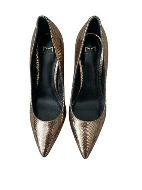 Marc Fisher Bronze Metallic Snake-Embossed Pointed Pumps